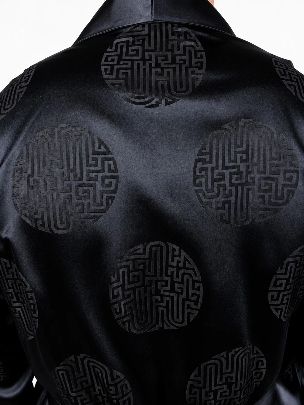 Rare Vintage 1950's Mark Cross Black Silk Jacquard Smoking Robe Hong Kong Luxe L